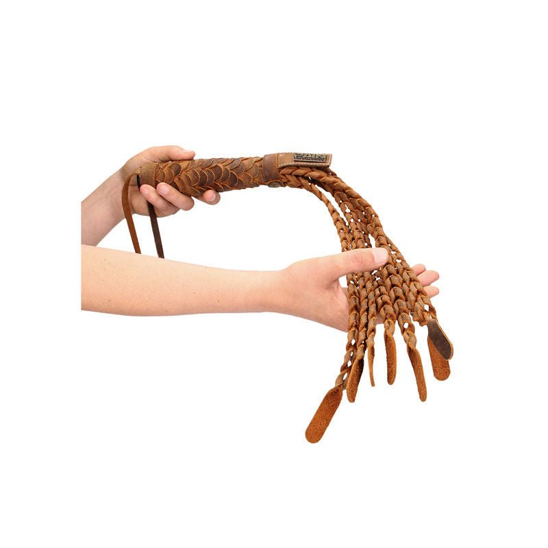 Ouch! italian leather 7" braided tails - flogger - Product side view  | Flirtybay.com.au